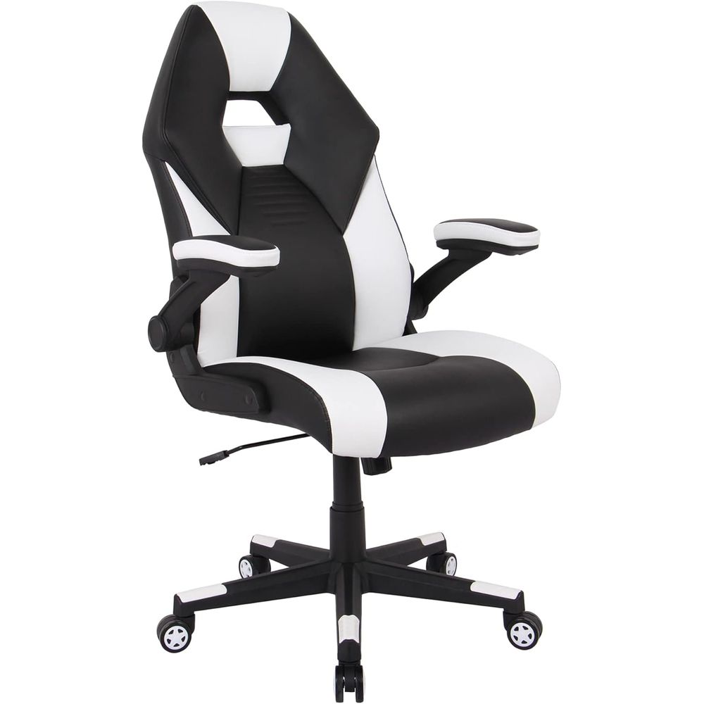 Gaming Chair - Leather High-Back Gaming Office Chair, Black/White,
