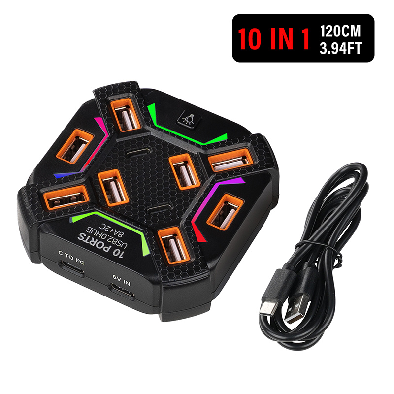 Usb Hub Gaming - 10 Ports USB Hub with RGB