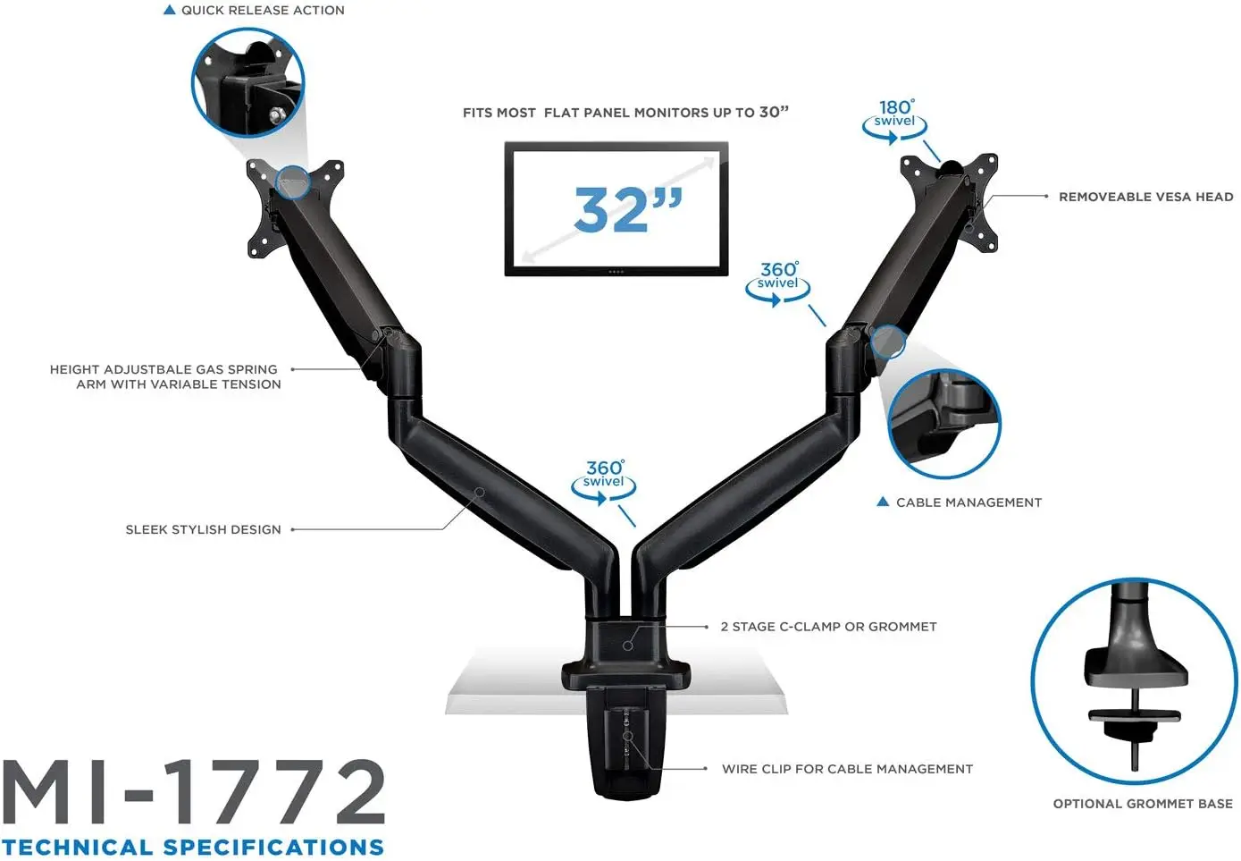 Dual Monitor Arm Mount | Desk  - Dual Monitor Arm reseña y precio