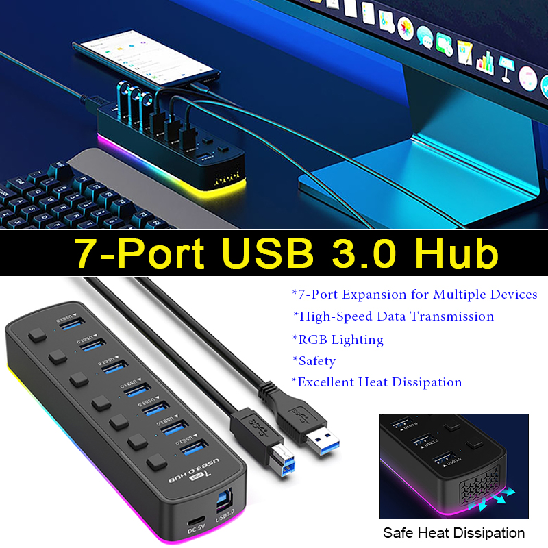 7 Ports USB 3.0 Hub 5Gbps Spli - Usb Hub Gaming reseña y precio