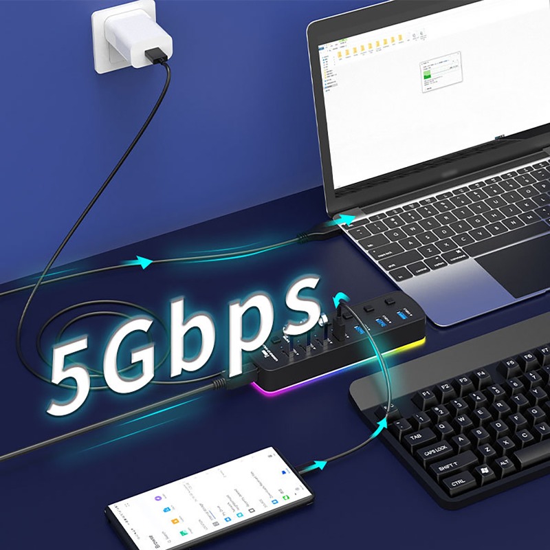 7 Ports USB 3.0 Hub 5Gbps Spli - Usb Hub Gaming reseña y precio