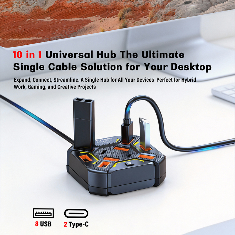 10 Ports USB Hub with RGB Ligh - Usb Hub Gaming reseña y precio