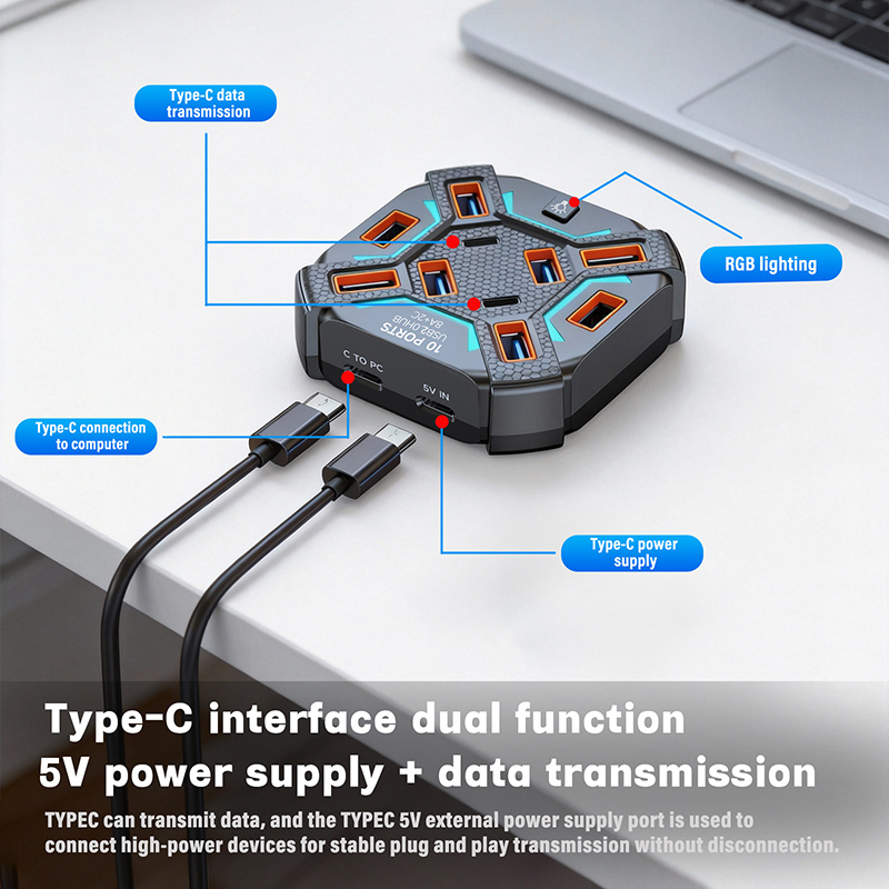 10 Ports USB Hub with RGB Ligh - Usb Hub Gaming reseña y precio